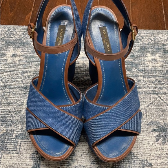 Louis Vuitton Denim Wedges - Picture 1 of 4